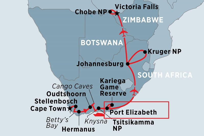 Port Elizabeth na África do Sul - Mapa 