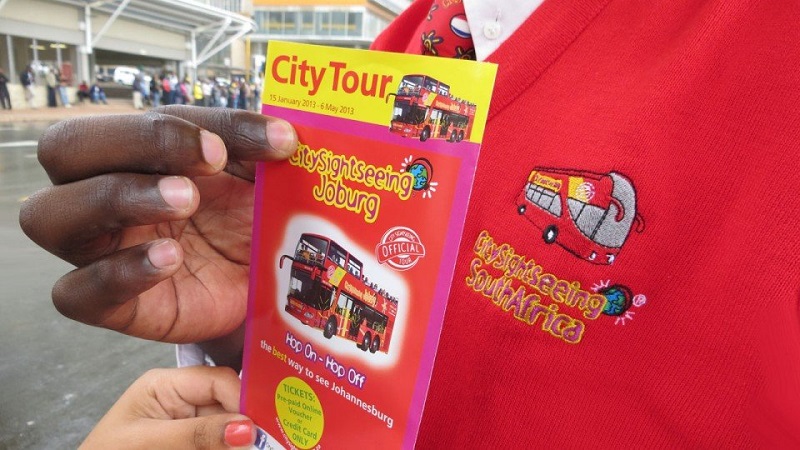 Folheto de ônibus turístico em Joanesburgo