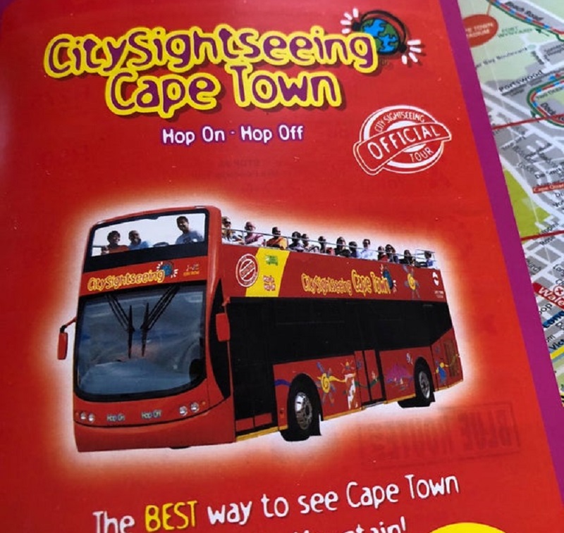 Folheto de ônibus turístico na Cidade do Cabo