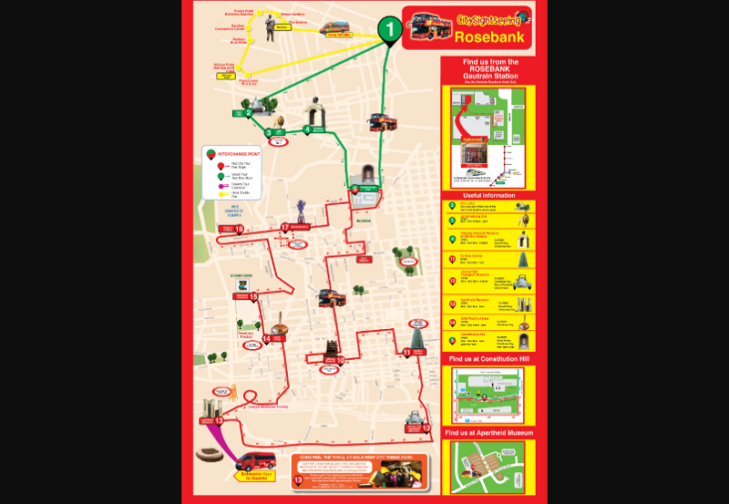 Ônibus turístico em Joanesburgo - Mapa