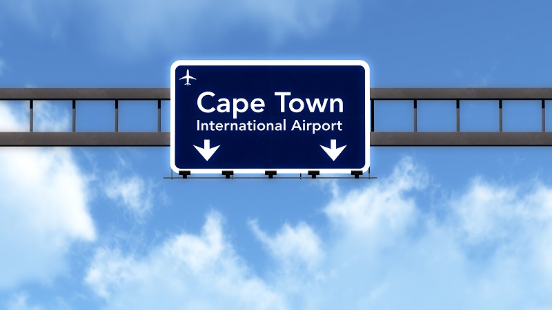 Placa indicando o Aeroporto da Cidade do Cabo