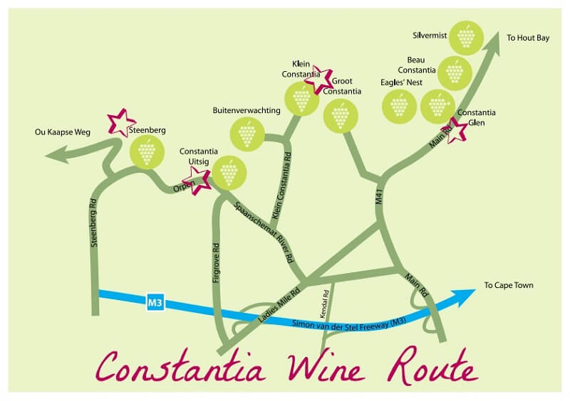 Principais vinícolas em Constantia nas proximidades da Cidade do Cabo