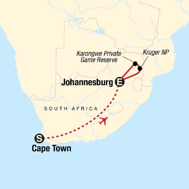 Parque Nacional Kruger nas proximidades de Joanesburgo - Mapa