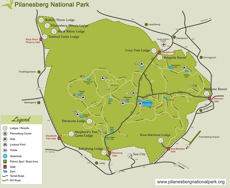 Mapa do Pilanesberg National Park