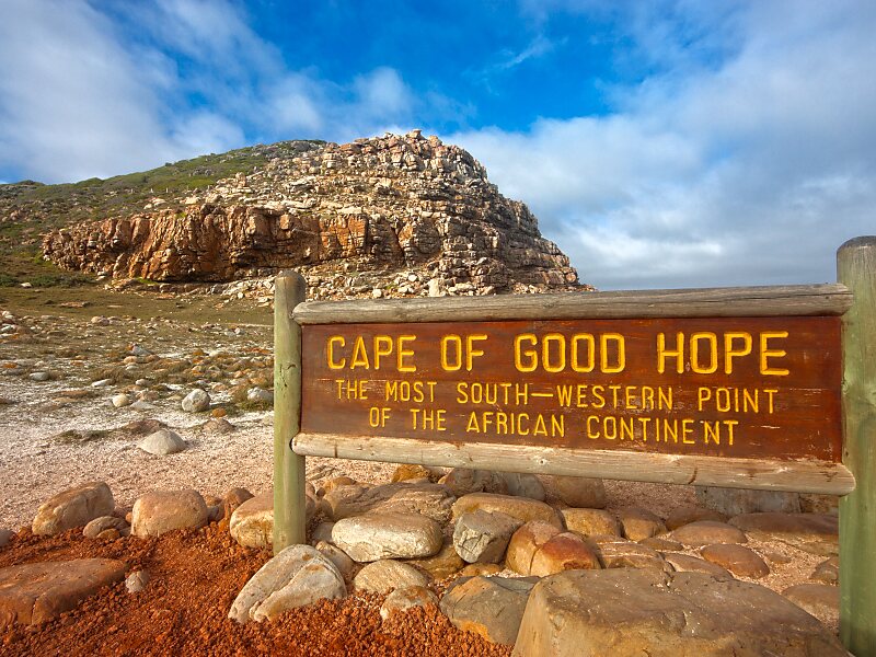 Foto na placa de Cabo da Boa Esperança - Cidade do Cabo