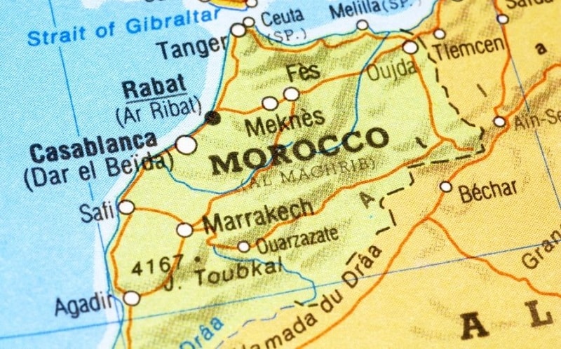 Mapa da localização de Marrocos